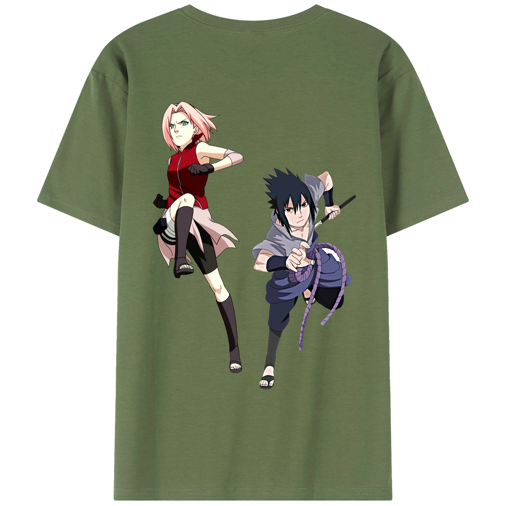 （画像用） NARUTO -ナルト- 春野サクラ Haruno Sakura 綿100％ メンズ半袖Tシャツ（バックプリント） 通気性